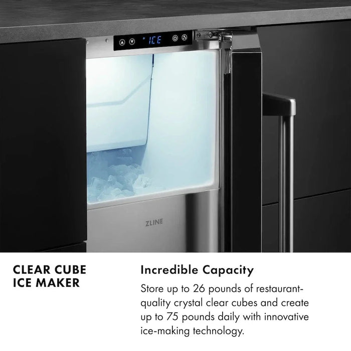 ZLINE 15" Touchstone Clear Cube Ice Maker Drain Pump Solid Stainless Steel Door ICCD-ST-1509K