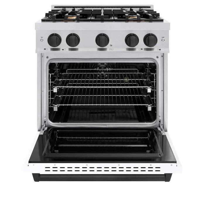 ZLINE 30" Dual Fuel Range, Gas Cooktop, Electric Convection Oven Stainless Steel, White Matte Matte Black CDRZ-WM-30-MB09K