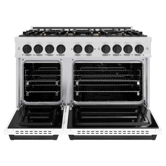 ZLINE 48" Dual Fuel Range, Gas Cooktop, Electric Convection Oven DuraSnow® Stainless Steel, Matte Black CDRSZ-48-MB09K