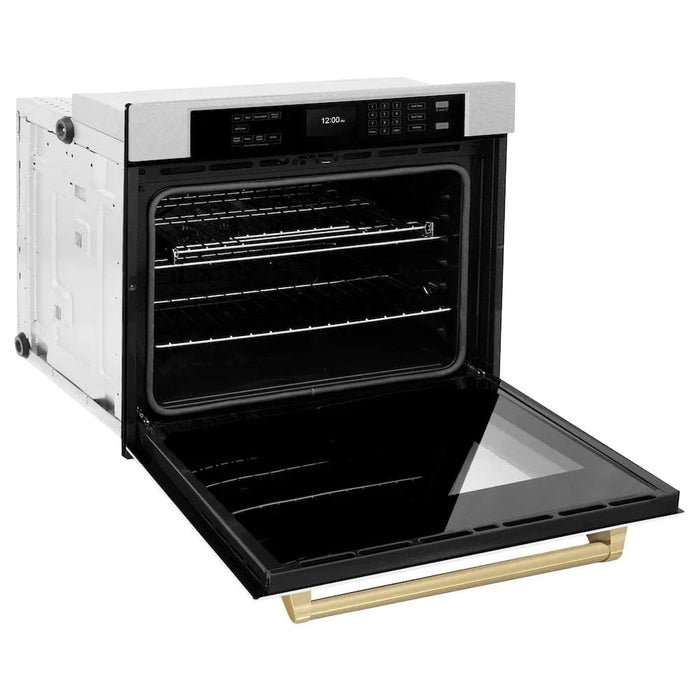ZLINE 30"Professional True Convection Single Wall Oven, Air Fry, Self Clean, DuraSnow® White Matte, Champagne Bronze WASSZ-WM-30-CB09K