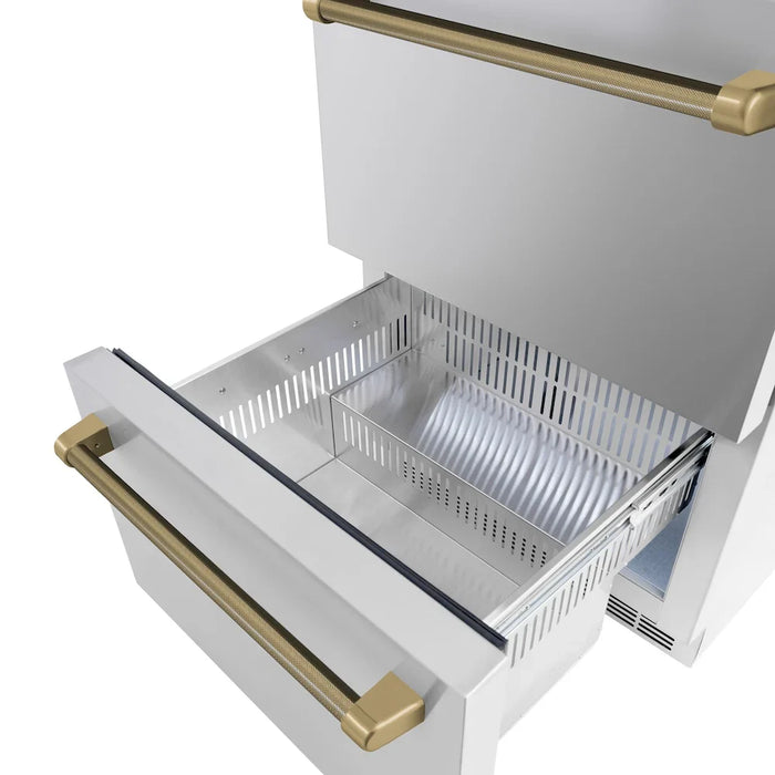 ZLINE Autograph Edition 24" Touchstone 168 Can Outdoor-Rated Dual Refrigerator Drawer, Stainless Steel Doors, Helix Handle RDSOZ-ST-24-KCB09K
