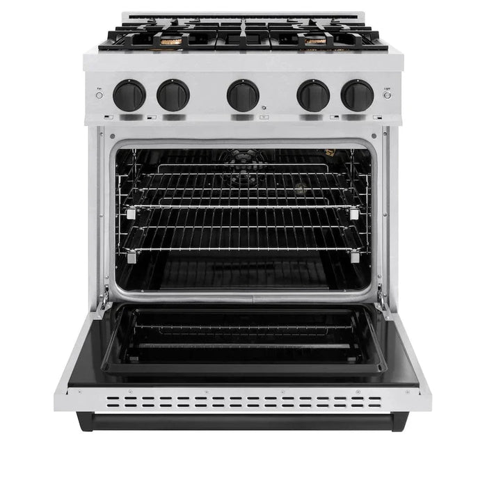 ZLINE 30"Classic Gas Range, Convection Gas Oven, DuraSnow® Stainless Steel, Matte Black CGRSZ-30-MB09K