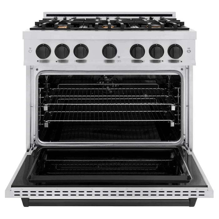 ZLINE 36" Dual Fuel Range, Gas Cooktop, Electric Convection Oven Stainless Steel, Matte Black CDRZ-36-MB09K