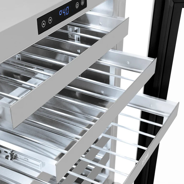 ZLINE Autograph Edition 24" Touchstone Dual Zone 44 Bottle Wine Cooler, Stainless Steel Glass Door, Helix Handle RWDOZS-24-KCB09K