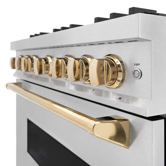 ZLINE 36" Dual Fuel Range, Gas Cooktop, Electric Convection Oven DuraSnow® Stainless Steel, Gold CDRSZ-36-G09K