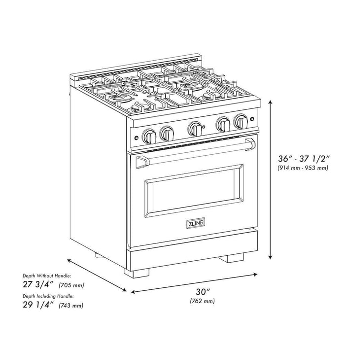ZLINE 36" Dual Fuel Range, Gas Cooktop, Electric Convection Oven DuraSnow® Stainless Steel, White Matte Door Matte Black CDRSZ-WM-36-MB09K