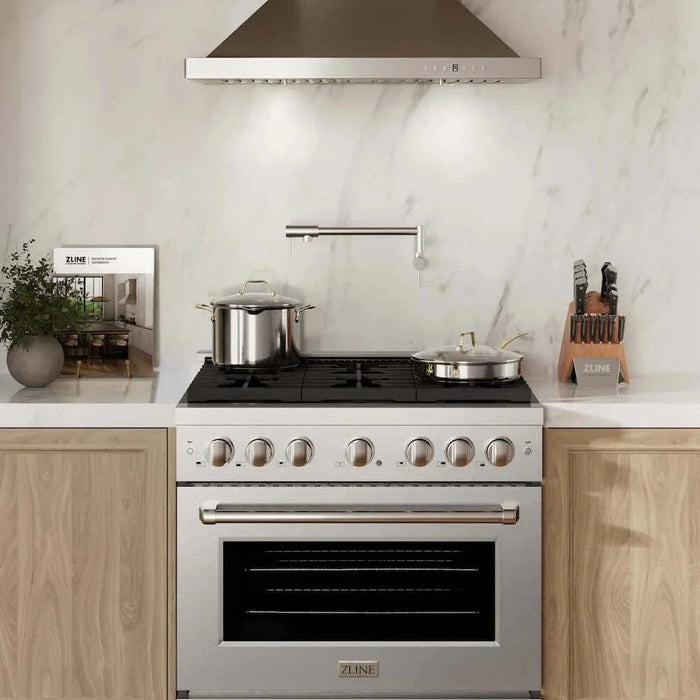 ZLINE 36"Gas Range, Convection Gas Oven , DuraSnow® Brass Burners, SGRS-BR-3609K