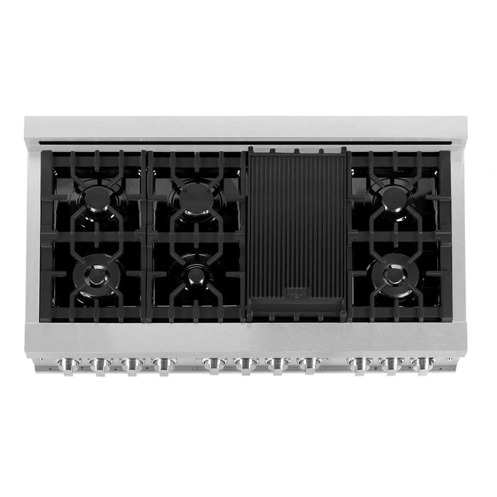 ZLINE 48" Dual Fuel Snow Stainless Range, Snow Stainless Door, Griddle RAS-SN-GR-4809K