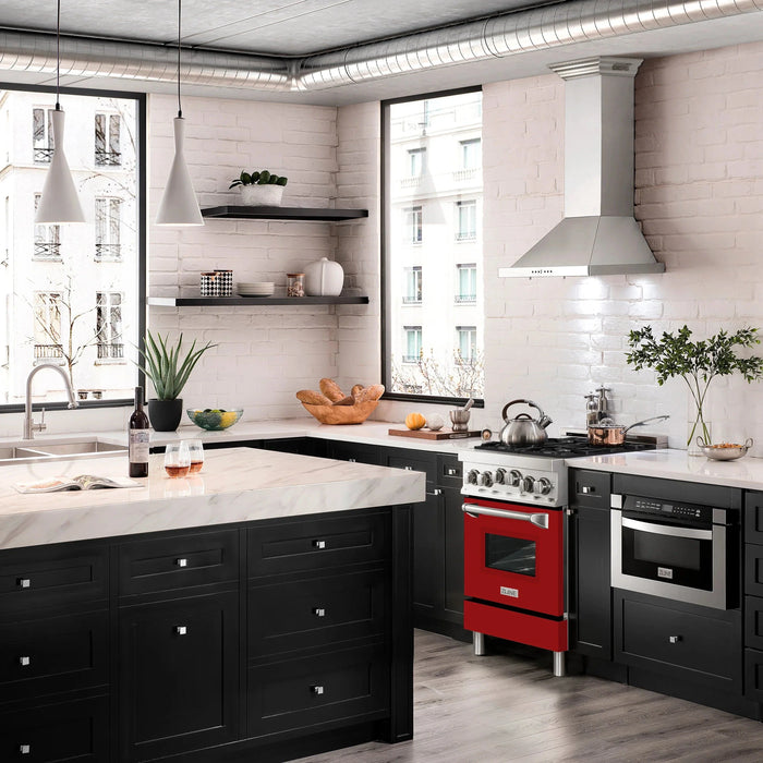 ZLINE 24" Gas on Gas Range in Stainless, Red Matte Door, RG-RM-24 ZLINE