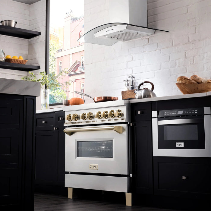 ZLINE Autograph Edition 36" 4.6 cu. ft. Dual Fuel Range with Gas Stove and Electric Oven in Stainless Steel with Accents RAZ-36-G - Farmhouse Kitchen and Bath