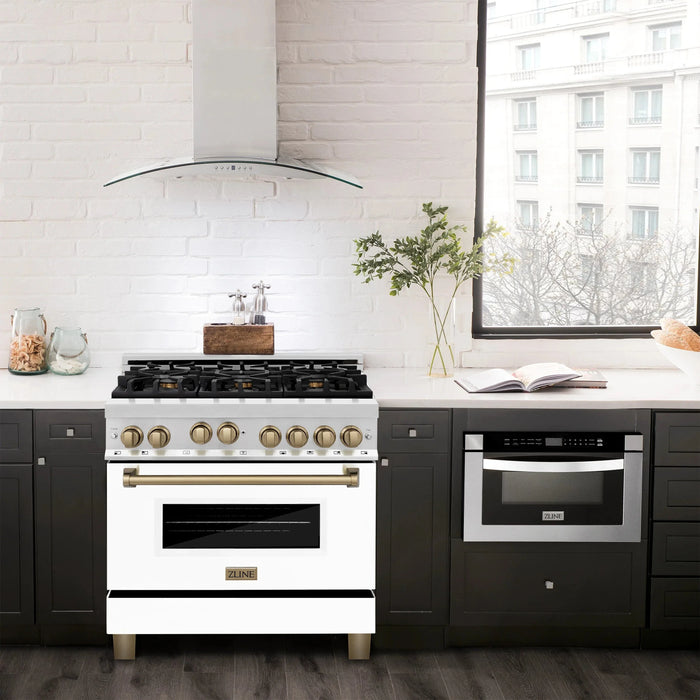 ZLINE 36" Autograph Gas Range, DuraSnow, White Door, RGSZ-WM-36-CB - Farmhouse Kitchen and Bath