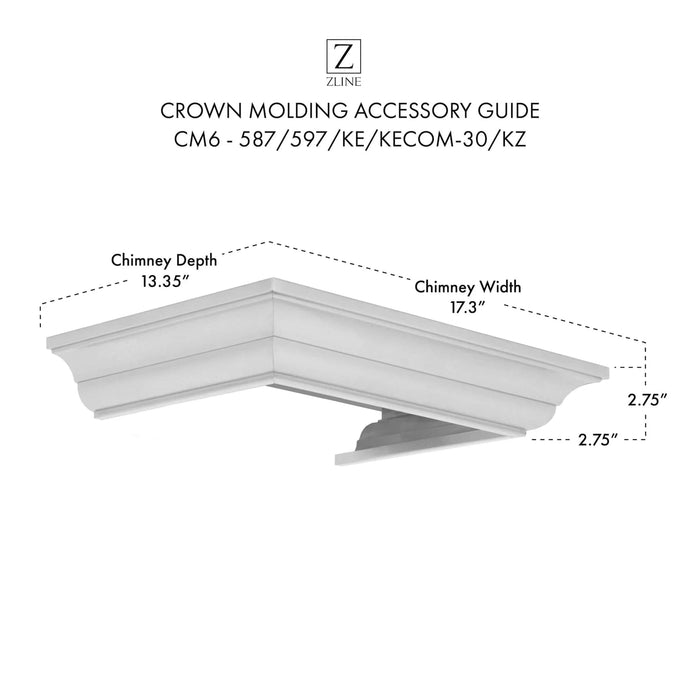 Crown Molding 6 Wall Range Hood Stainless, CM6 - 587/597/KE/KECOM - 30/KZ - Farmhouse Kitchen and Bath