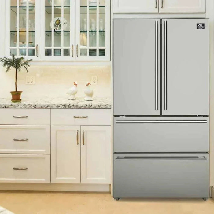Forno Moena - 36 in. French Door Counter Depth Refrigerator in Stainless Steel FFRBI1820-36SB Forno