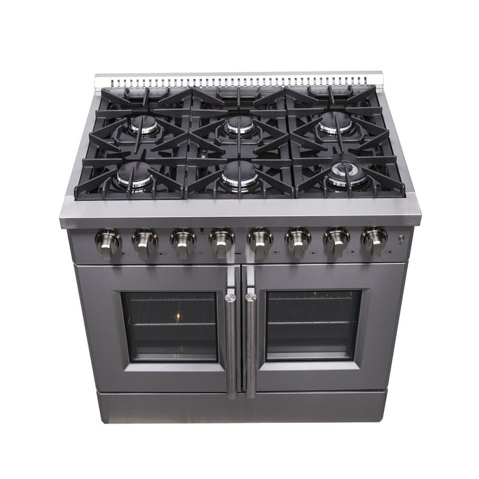 Forno Galiano 36 in. French Door Freestanding Dual Fuel Range, Gas Stove, Electric Oven, Stainless Steel, FFSGS6356 - 36 - Farmhouse Kitchen and Bath
