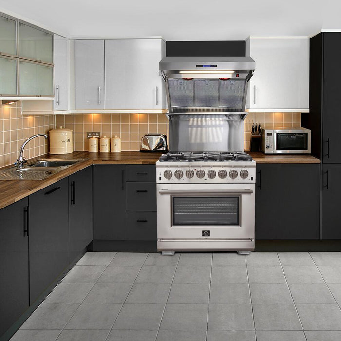 Forno Galiano Gold Professional - 36 in. 5.36 cu. ft. Freestanding Dual Fuel Range with Gas Stove and Electric Oven in Stainless Steel, FFSGS6156 - 36 - Farmhouse Kitchen and Bath