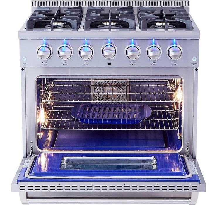 THOR 36″ Pro - style 6 Stainless Steel Burner Gas Range, HRG3618U - Farmhouse Kitchen and Bath