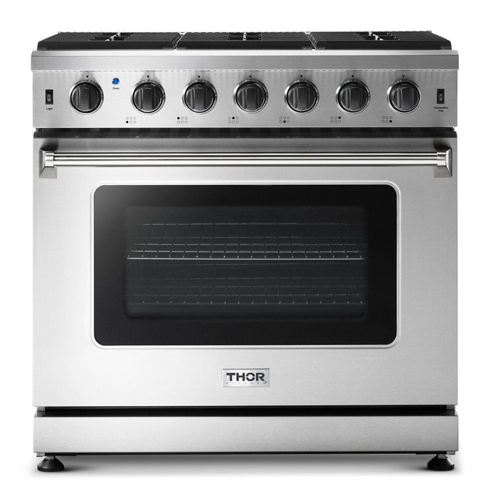 THOR 36" Professional Dual Fuel Range in Stainless Steel, HRD3606U - Farmhouse Kitchen and Bath