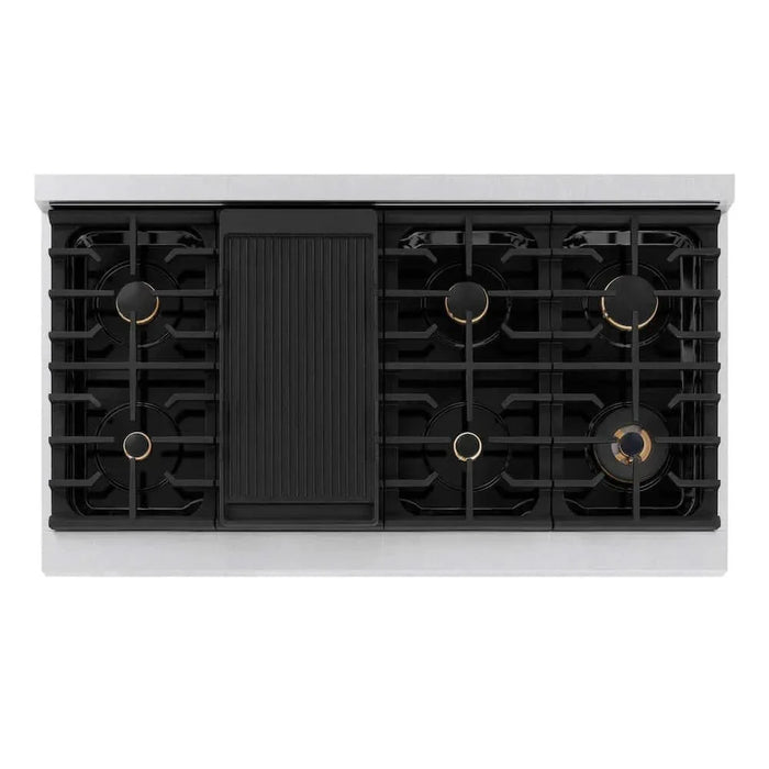 ZLINE 48"Gas Range, Convection Gas Oven, DuraSnow® Black Matte, Champagne Bronze SGRSZ-BLM-48-CB09K