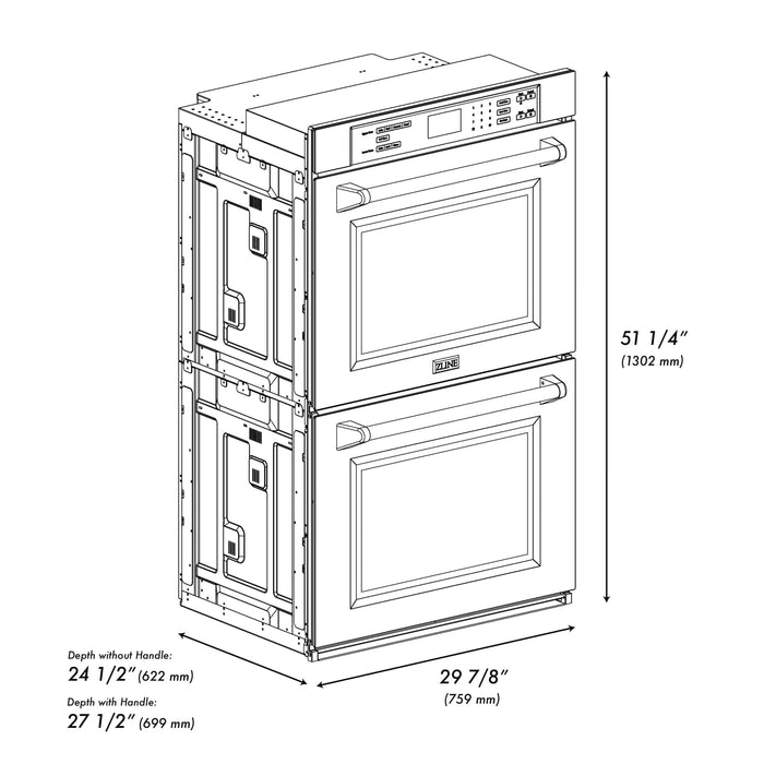 ZLINE 30"Professional True Convection Double Wall Oven, Air Fry, Self Clean, White Matte, Gold WADZ-WM-30-G09K