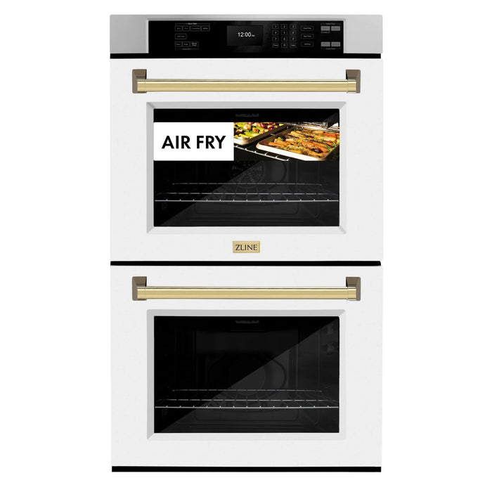 ZLINE 30"Professional True Convection Double Wall Oven, Air Fry, Self Clean, White Matte, Gold WADZ-WM-30-G09K