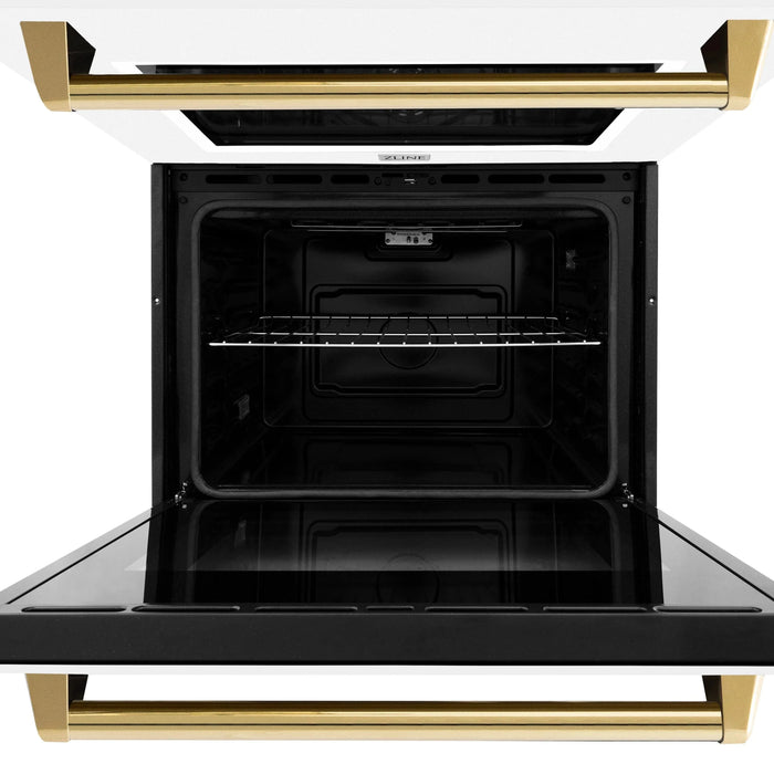 ZLINE 30"Professional True Convection Double Wall Oven, Air Fry, Self Clean, White Matte, Gold WADZ-WM-30-G09K