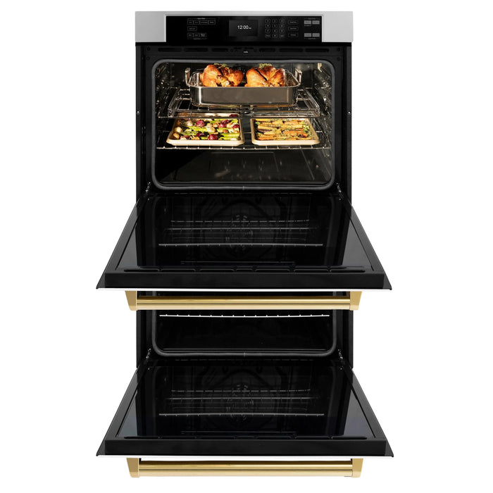 ZLINE 30"Professional True Convection Double Wall Oven, Air Fry, Self Clean, White Matte, Gold WADZ-WM-30-G09K