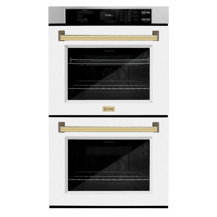 ZLINE 30"Professional True Convection Double Wall Oven, Air Fry, Self Clean, White Matte, Gold WADZ-WM-30-G09K