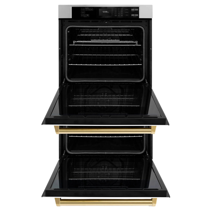 ZLINE 30"Professional True Convection Double Wall Oven, Air Fry, Self Clean, White Matte, Gold WADZ-WM-30-G09K