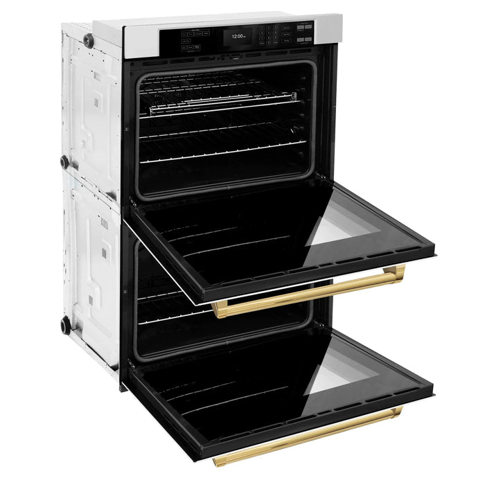 ZLINE 30"Professional True Convection Double Wall Oven, Air Fry, Self Clean, White Matte, Gold WADZ-WM-30-G09K