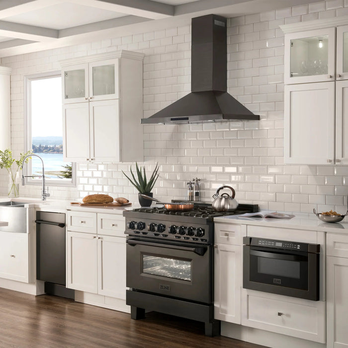 ZLINE Kitchen Package Refrigerator, Range , Range Hood , Microwave, Dishwasher 5KPR-RGBRH-MWDWV09K
