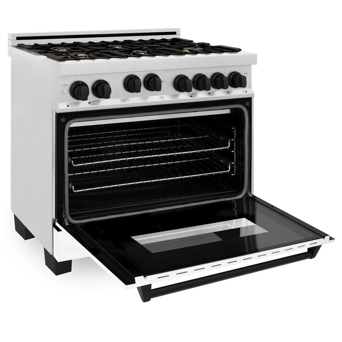 ZLINE 36" Autograph Range, DuraSnow, White Door, Black, RGSZ-WM-36-MB - Farmhouse Kitchen and Bath