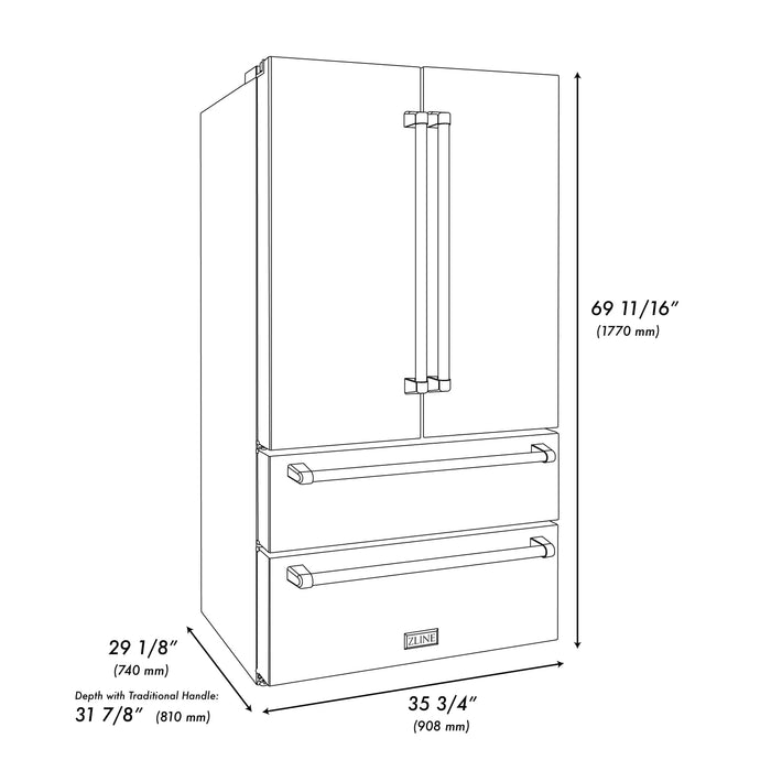 ZLINE Kitchen Package Refrigerator, Range , Range Hood , Microwave, Dishwasher 5KPR-RGBRH-MWDWV09K