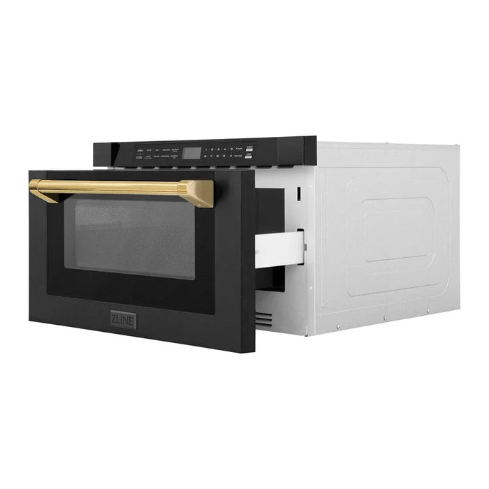 ZLINE 24" Microwave Drawer, Black Stainless, Gold MWDZ-1-BS-H-G09K