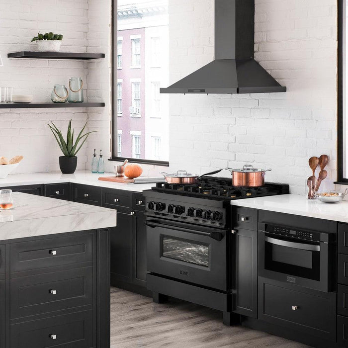 ZLINE Kitchen Package Refrigerator, Range , Range Hood , Microwave, Dishwasher 5KPR-RGBRH-MWDWV09K