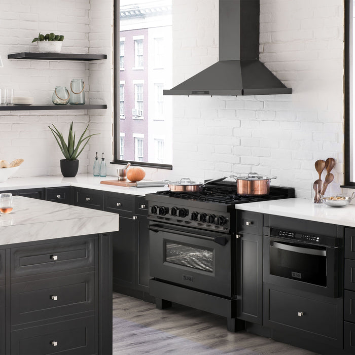 ZLINE 36" Gas Range, Black Stainless, Brass Burners, RGB-BR-36 - Farmhouse Kitchen and Bath