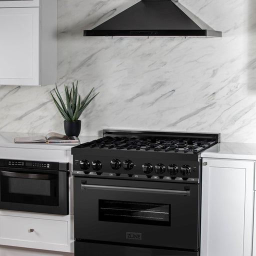 ZLINE 36" Gas Range, Black Stainless, Brass Burners, RGB-BR-36 - Farmhouse Kitchen and Bath