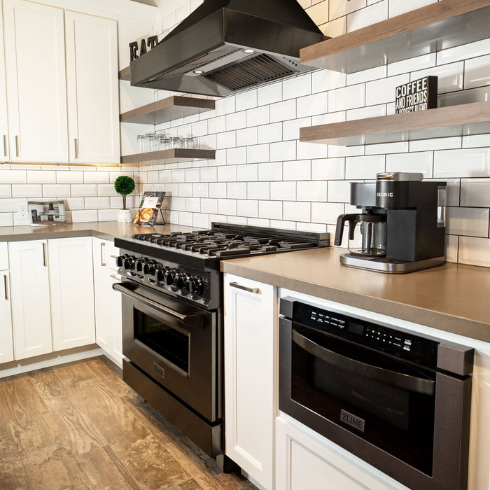 ZLINE 36" Gas Range, Black Stainless, Brass Burners, RGB-BR-36 - Farmhouse Kitchen and Bath