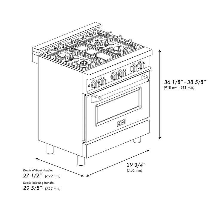 ZLINE 30" Bundle Range RA30 & Microwave MWO-OTR-H-3009K