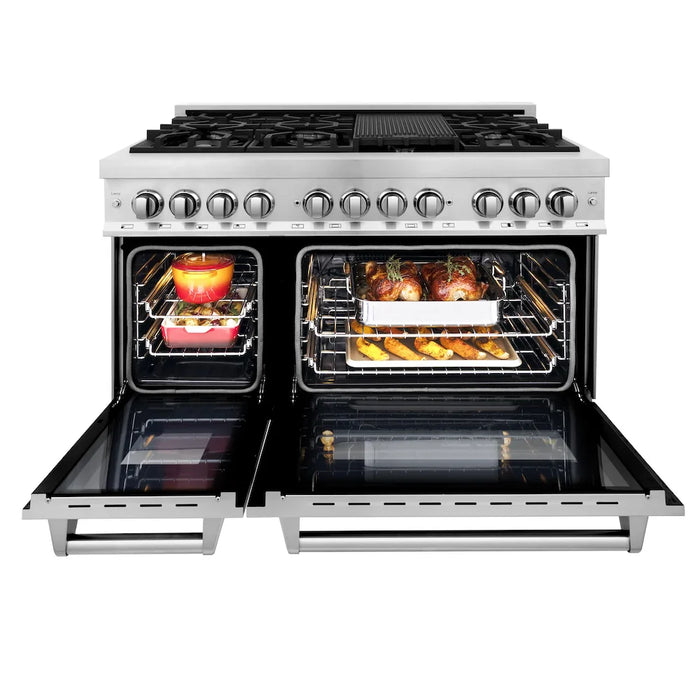 ZLINE 48" Bundled Stainless Dual Range, Range Hood, Microwave, 3KP-RARH48-MW09K