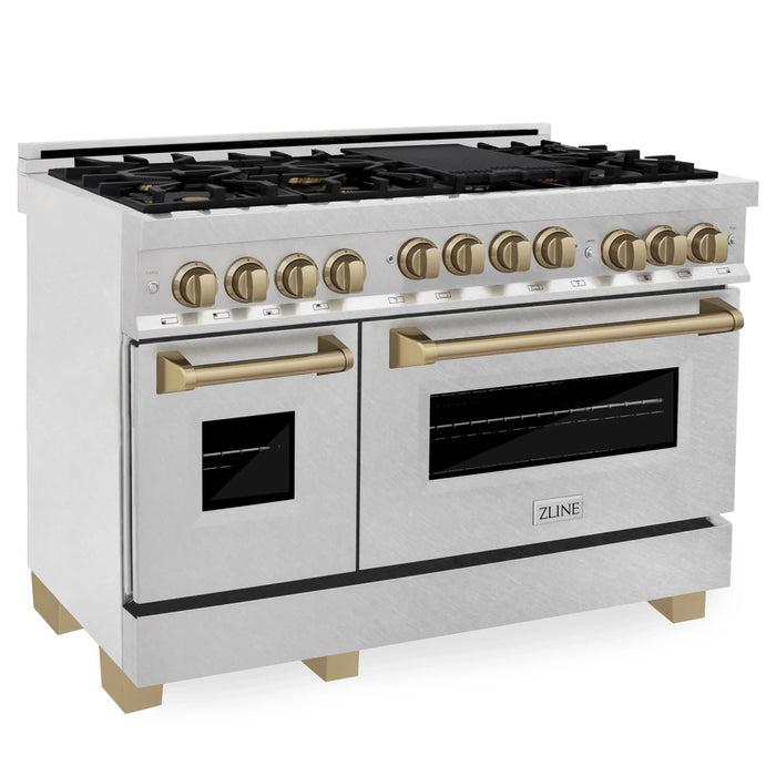 ZLINE 48" Autograph Gas Range, DuraSnow, Stainless  RGSZ-SN-48-CB - Farmhouse Kitchen and Bath