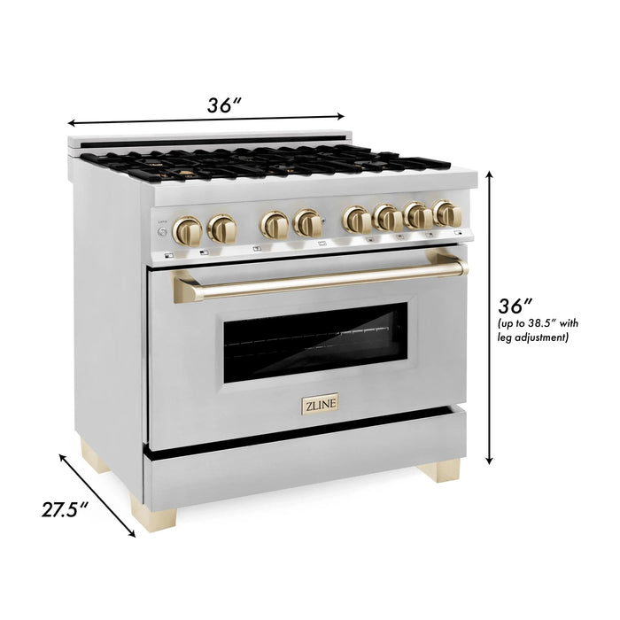 ZLINE Autograph Edition 36" 4.6 cu. ft. Dual Fuel Range with Gas Stove and Electric Oven in Stainless Steel with Accents RAZ-36-G - Farmhouse Kitchen and Bath