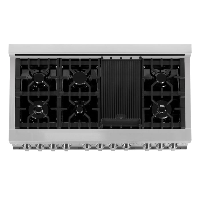ZLINE 48" Gas on Gas Range in Stainless, Red Matt Doors, RG-RM-48 - Farmhouse Kitchen and Bath
