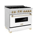 ZLINE 36" Autograph Gas Range, DuraSnow, White Door, Gold RGSZ-WM-36-G - Farmhouse Kitchen and Bath