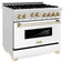 ZLINE 36" Autograph Gas Range, DuraSnow, White Door, Gold RGSZ-WM-36-G - Farmhouse Kitchen and Bath