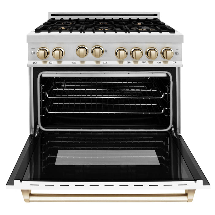 ZLINE 36" Autograph Edition, Gas Range, White Door, RGZ-WM-36-G - Farmhouse Kitchen and Bath