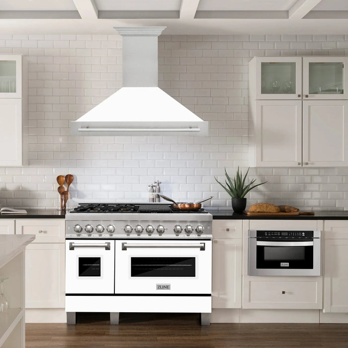 ZLINE 48" Autograph DuraSnow White Stainless Wall Range Hood 8654SNX-WM-4809K
