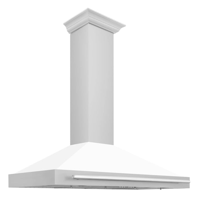 ZLINE 48" Stainless Hood, White Matte, Stainless Handle KB4STX-WM-4809K