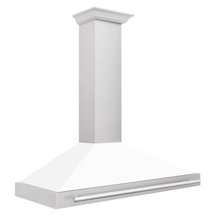 ZLINE 48" Stainless Hood, White Matte, Stainless Handle KB4STX-WM-4809K