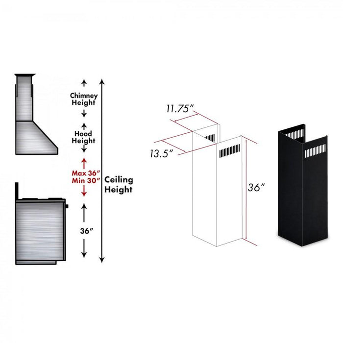 ZLINE 1 - 36 in. Chimney Extension for 9 ft. to 10 ft. Ceilings ,1PCEXT - BS655N - Farmhouse Kitchen and Bath