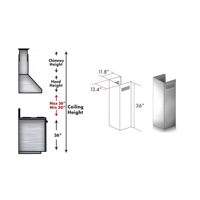 ZLINE 1 Piece Chimney Extension for 10' Ceilings,1PCEXT - 9667/9697 - Farmhouse Kitchen and Bath